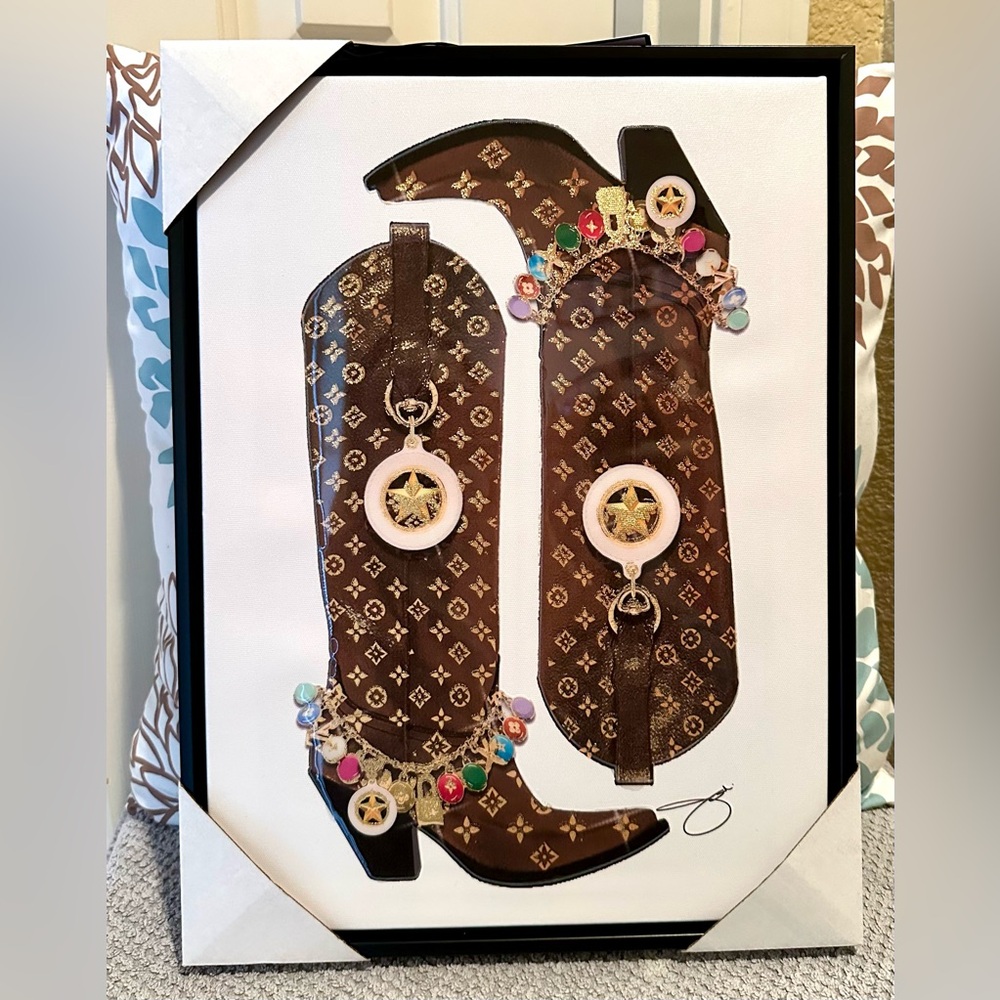 Luis Vuitton inspired Brown Patterned Cowboy Boots with Star Charms by Jodi P.